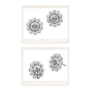 TORY BURCH Kira Pearl Silver Logo Stud Earrings